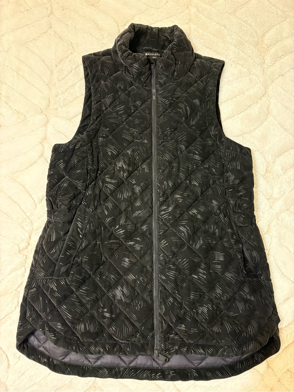 Athleta Black Quilted Zip-Front Vest with Subtle Gray Accents